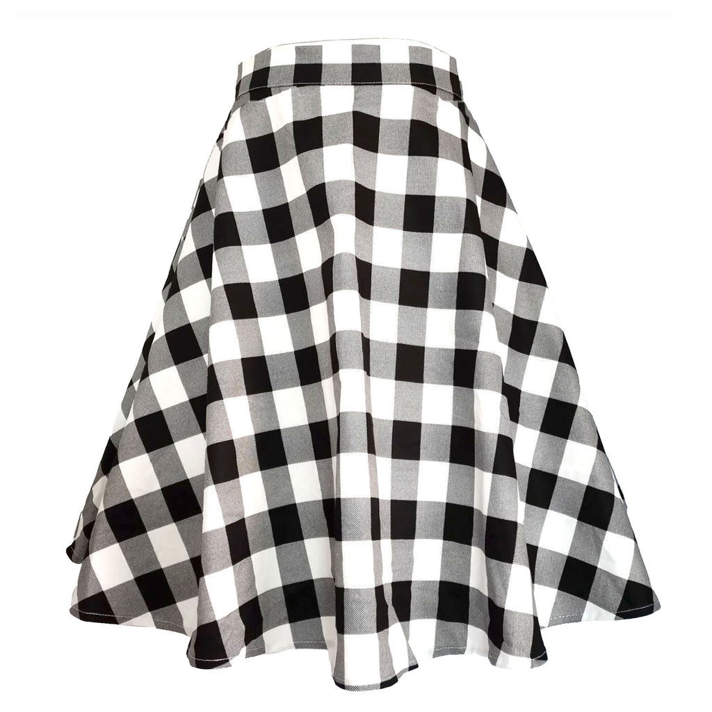 Womens 60s Midi Skirts Checkered High Waist Pin up Hepburn Retro Vinta ...