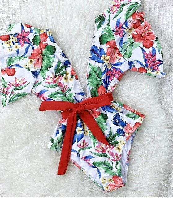 Sexy One Piece Swimwear Floral Deep-V Bathing Suit – MissFoxFashion