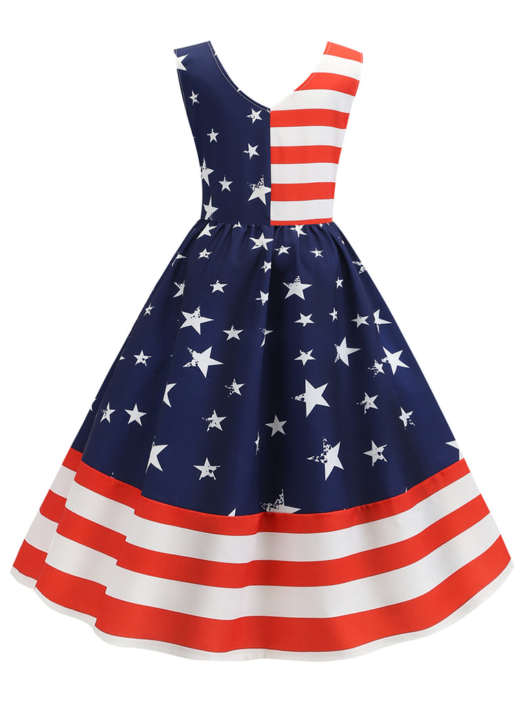 1950s Dress American Flag V Neck Striped Dress – MissFoxFashion