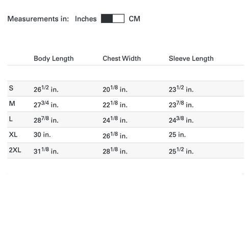 Sizing chart