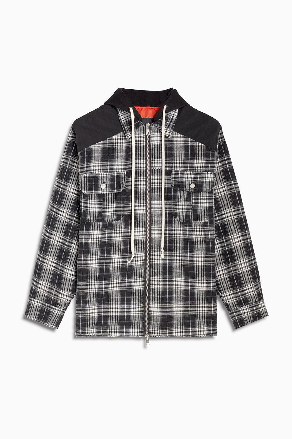 black and white hooded flannel