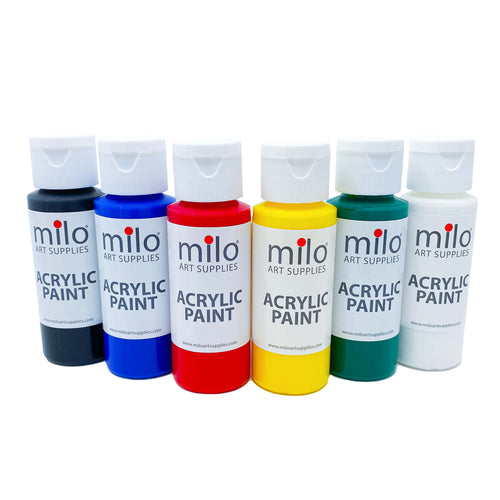 Milo Fluorescent Acrylic Paint Set of 6 Colors | 4 oz Bottles | Student Neon Colors Acrylics Painting Pack | Made in The USA | Non-Toxic Art & Craft