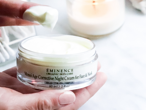 eminence organics monoi age corrective night cream for face & neck - 2021 skincare routine 