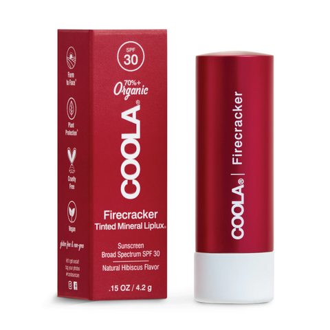 Firecracker COOLA Mineral Liplux® Organic Tinted Lip Balm Sunscreen Now Available at The Facial Room