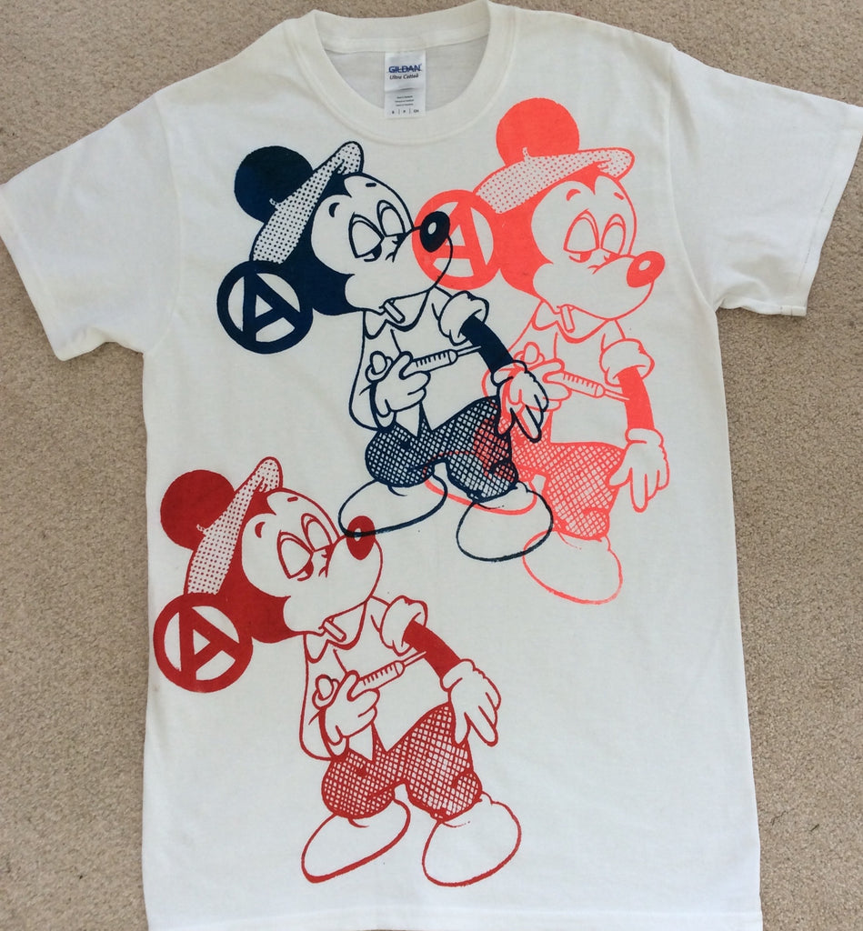 Mickey Mouse Drug Fix Anarchy Cartoon Punk Multi Print T Shirt The Pirates