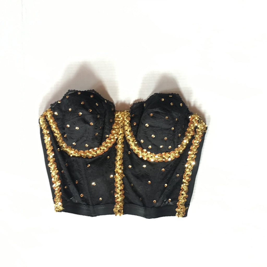 gold sequin corset top