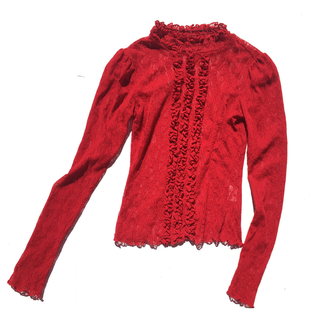 red high neck blouse