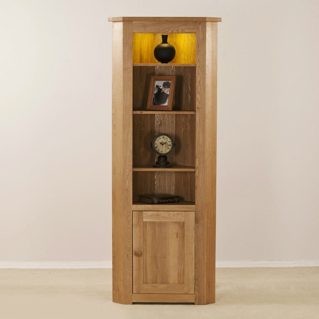 Clifton Oak Corner Bookcase – Quarter - Solid Wood Furniture