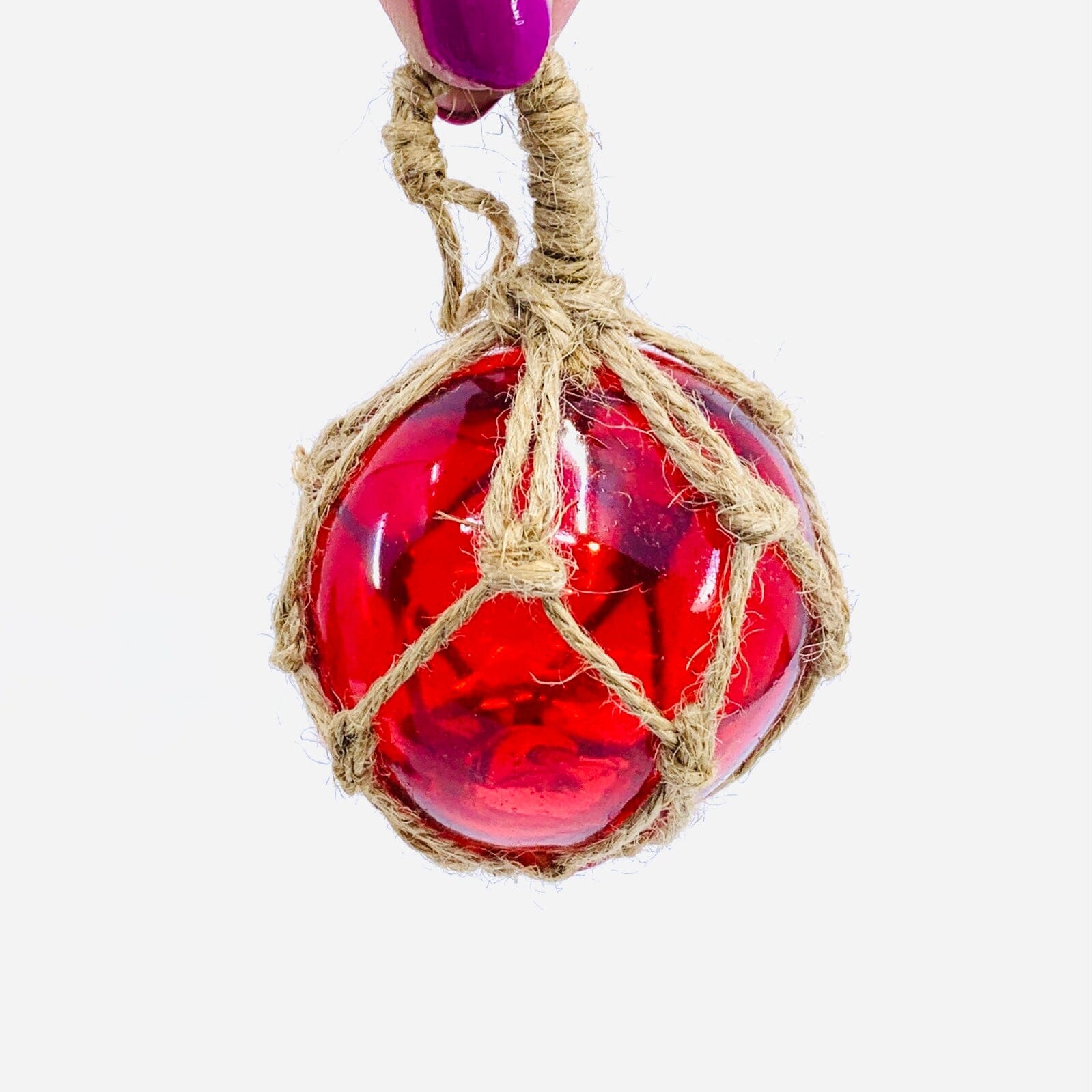 Macramé Glass Ball Ornament, Red - Luke Adams Glass Blowing Studio