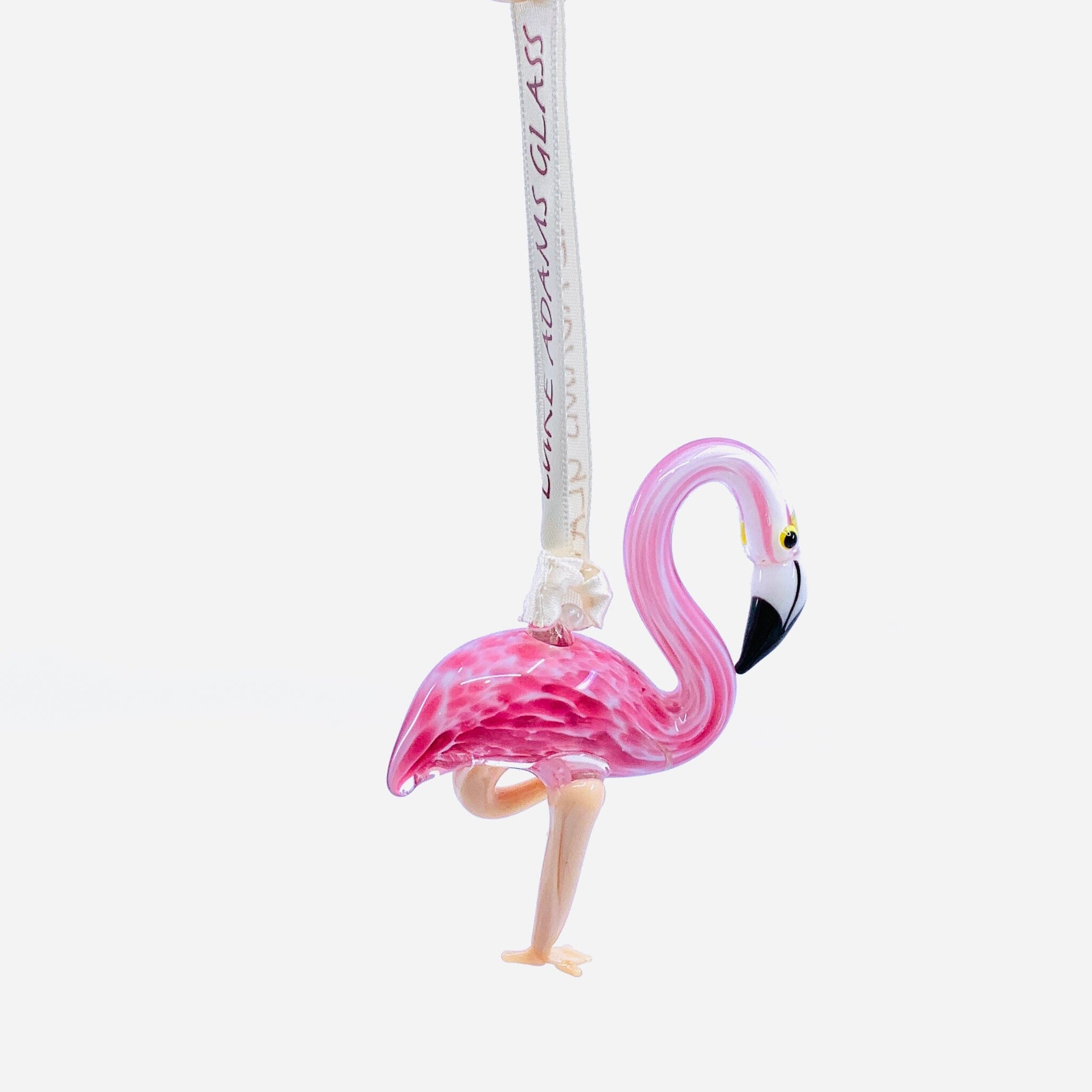 Ribbon Glass Ornament 8, Pink Flamingo