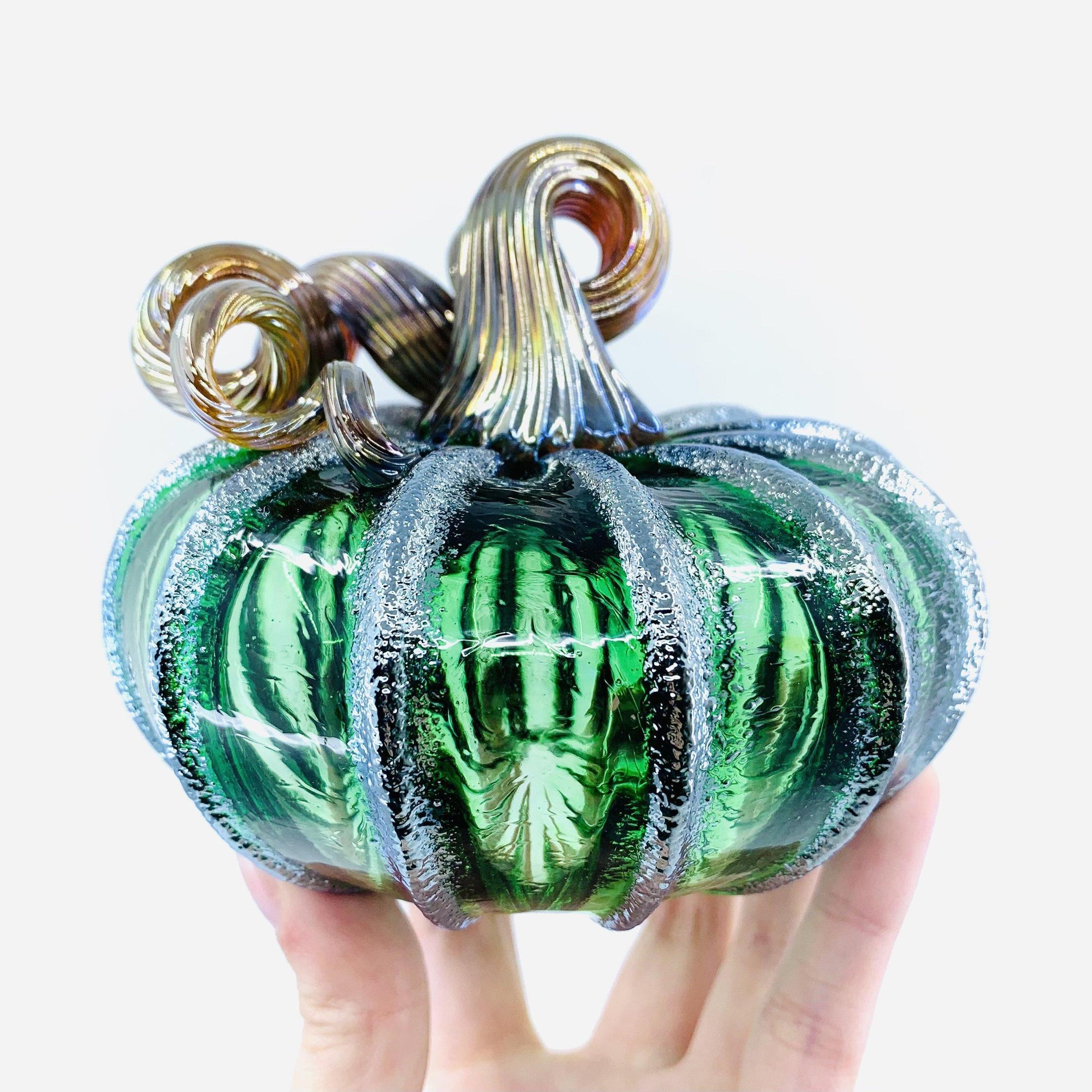 Green Tinsel Pumpkin - Luke Adams Glass Blowing Studio