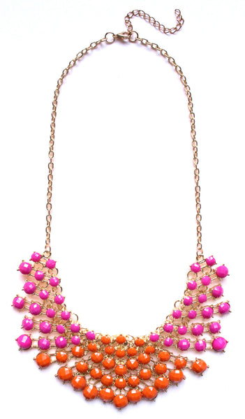 Colored Rhinestone Fan Statement Necklace- Pink & Orange – KAY K COUTURE