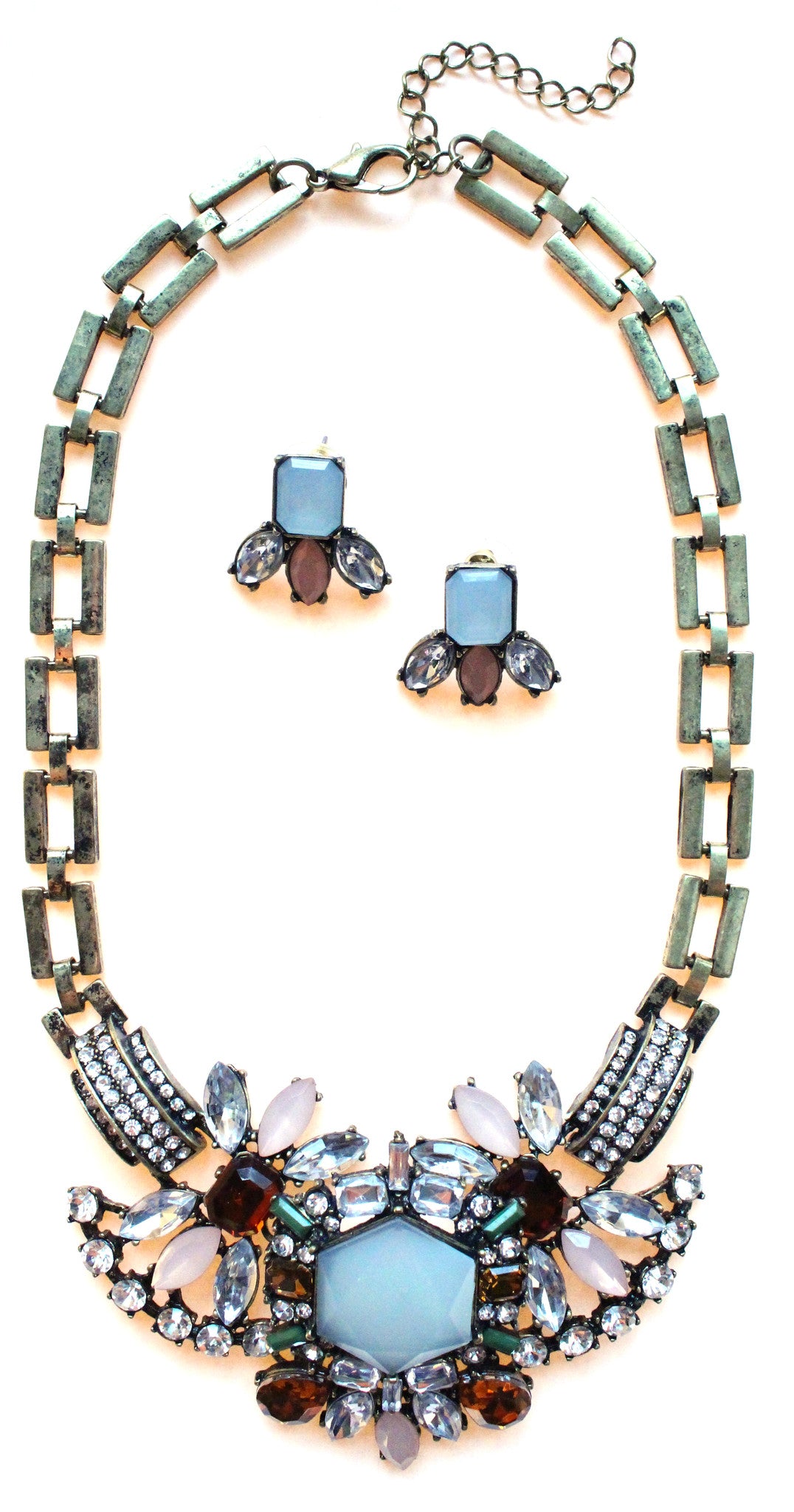 Luxe Crystal Compilation Statement Necklace Set- Sky Blue – KAY K COUTURE