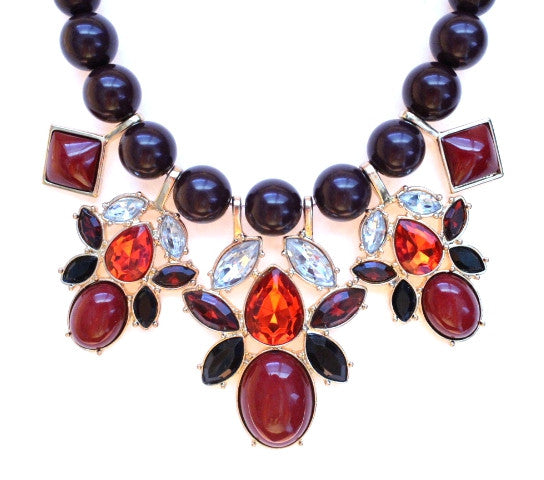 Beaded Mix Crystal Statement Necklace- Burgundy – KAY K COUTURE