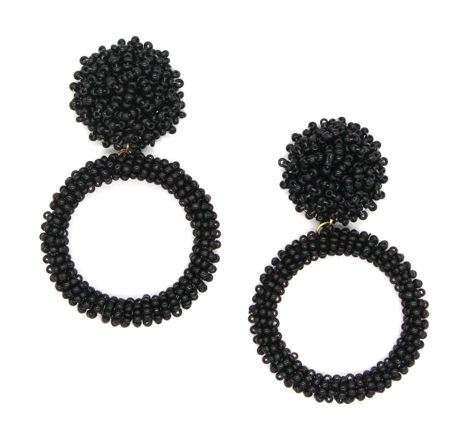 Jade Beaded Hoop Earrings- Black