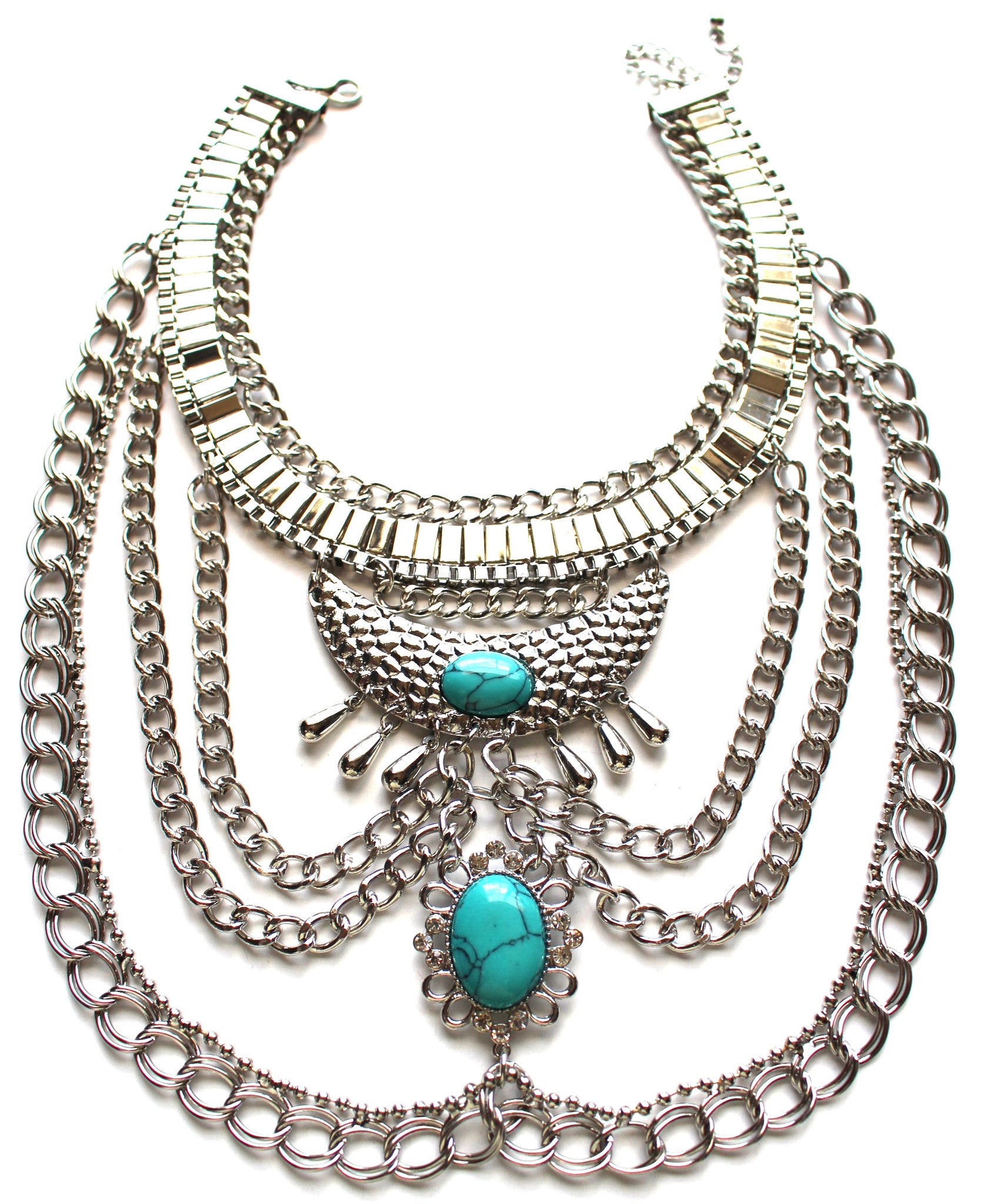 Native Goddess Draped Chains Necklace- Turquoise Stone – KAY K COUTURE
