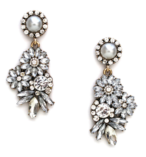 Pearl & Crystal Floral Motif Earrings – KAY K COUTURE