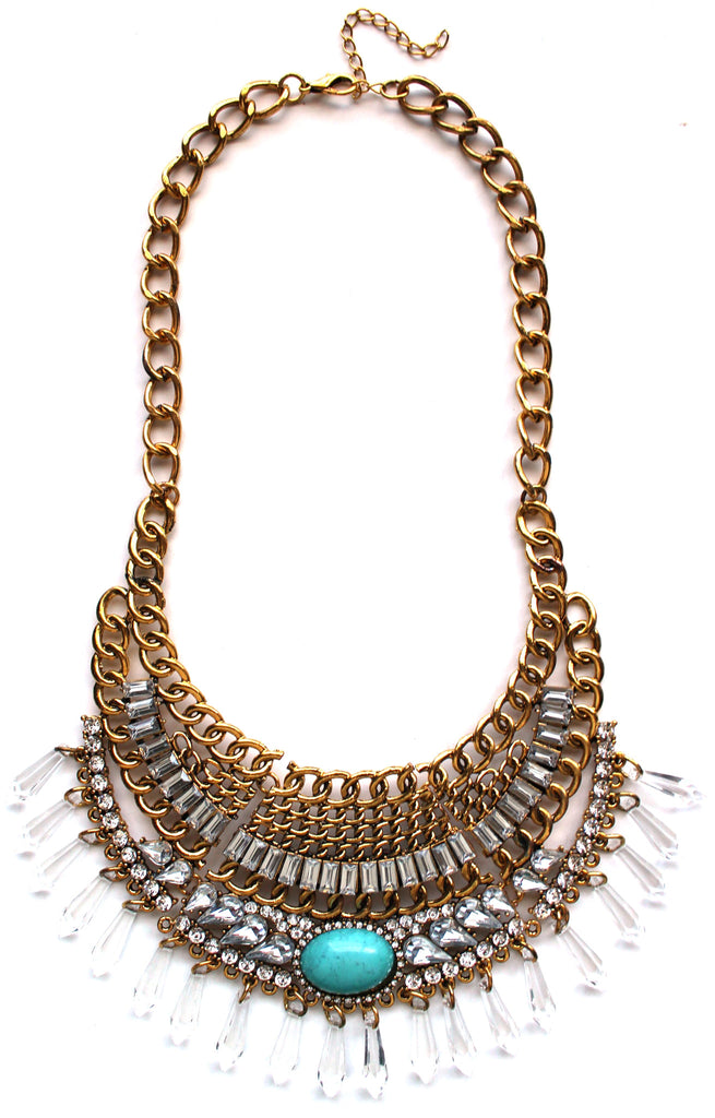 Turquoise Stone Boho Bib Necklace- Gold – KAY K COUTURE