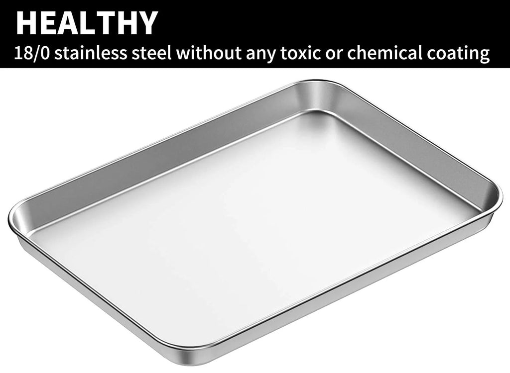 WKTFOBM Stainless Steel Toaster Oven Tray,Professional Small Cookie Sheet  Baking Pan 9 x 7 x 1 inch,Durable, Oven-Safe, Heavy Duty, Easy Clean