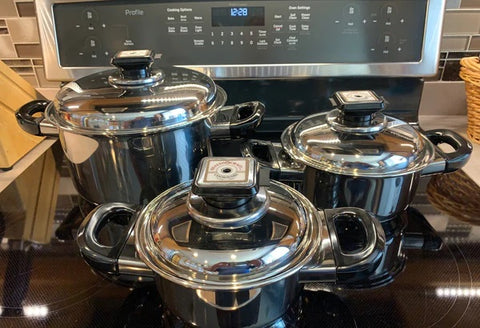 7-Ply 6 Pc. WATERLESS COOKWARE Set with Vented Lids 430 Magnetic and T304  Stainless Steel.