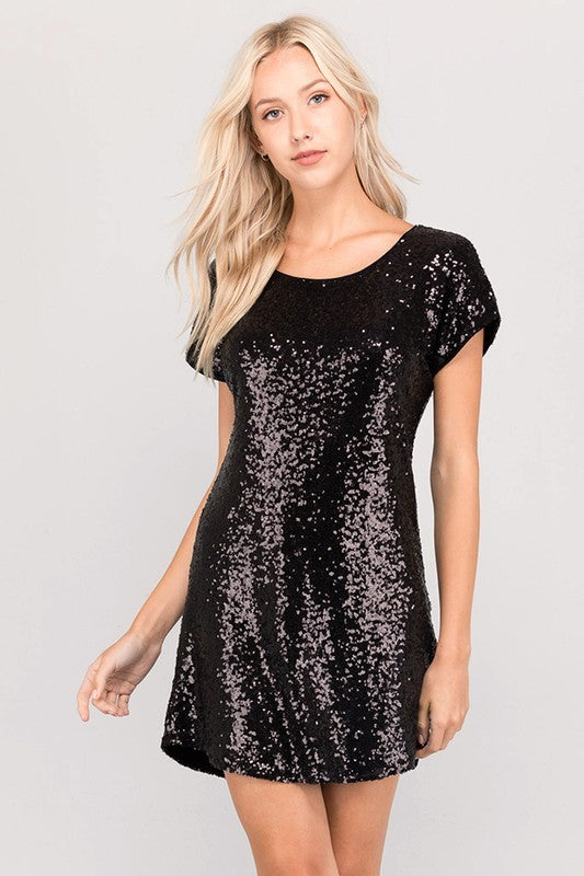 Short Sleeve Sequin Dress - Multiple 