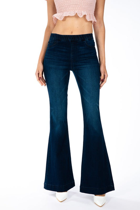 elastic flare jeans