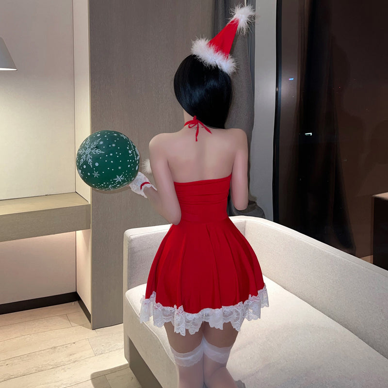 Sexy Santa Claus Lingerie Costume Christmas Cosplay Outfit Red