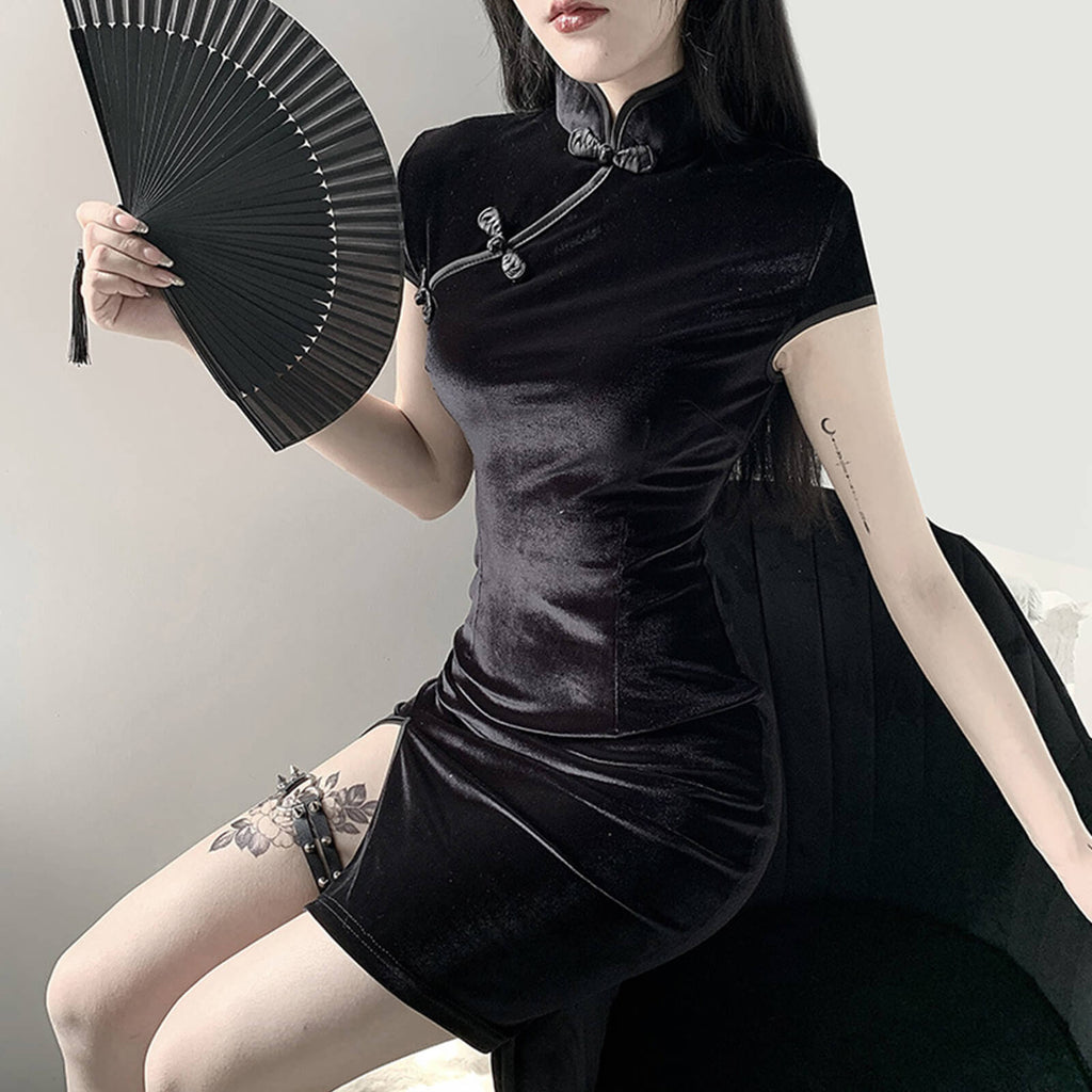 3 Colors Sexy Chinese Velvet Vintage Cheongsam Dress Anime Cosplay Lin