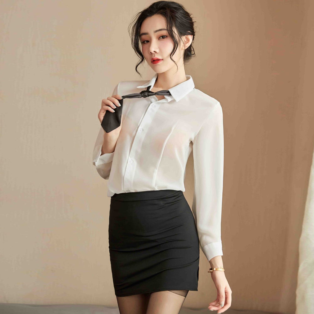 Yomorio Sexy Accountant Outfit Set White Shirt with Black Mini Skirt T ...