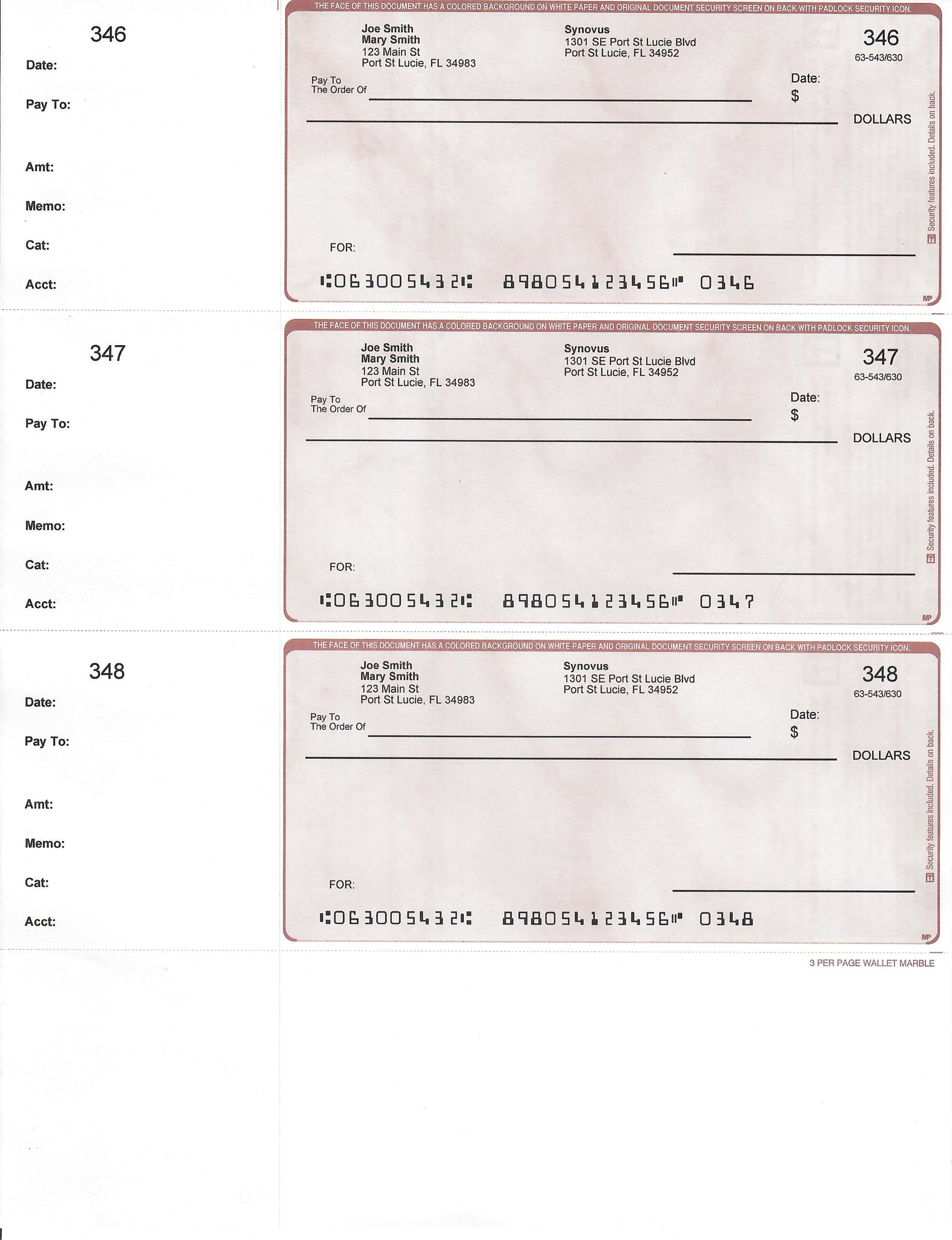 computer printed personal checks