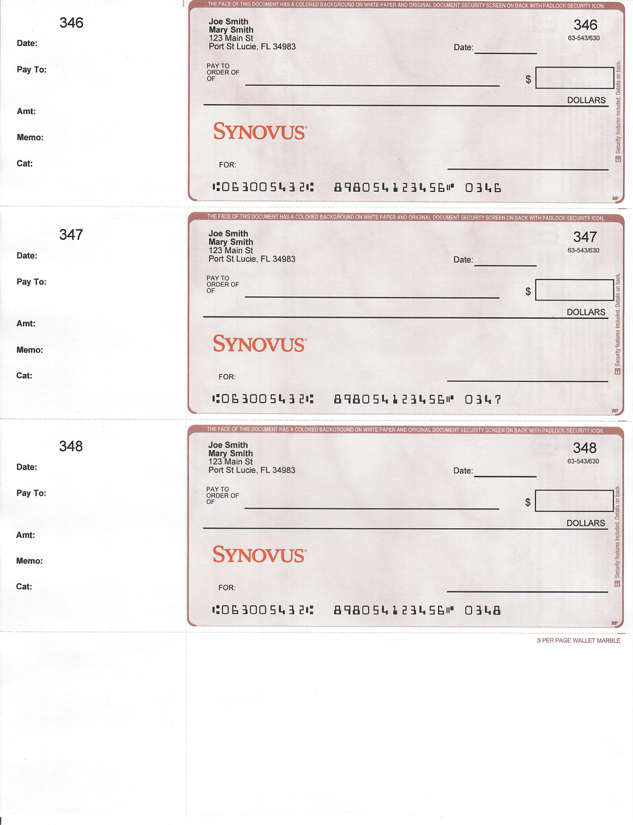 printed personal checks