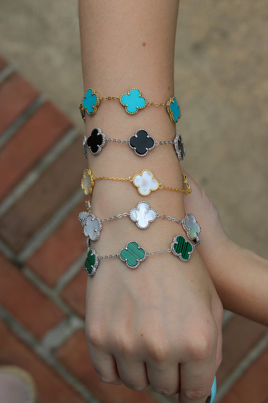 Magnificent Silver Stone Clover Bracelet