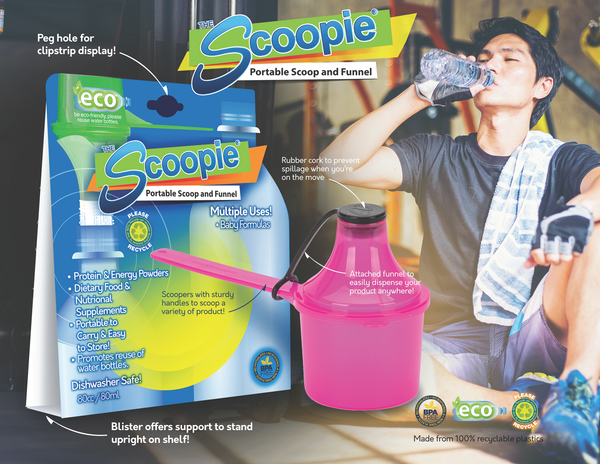 The Scoopie Supplement Storage Container, Scoop with Attached Funnel, Post  Workout Protein Multi-Pack (2), Blue, 60cc 90cc 