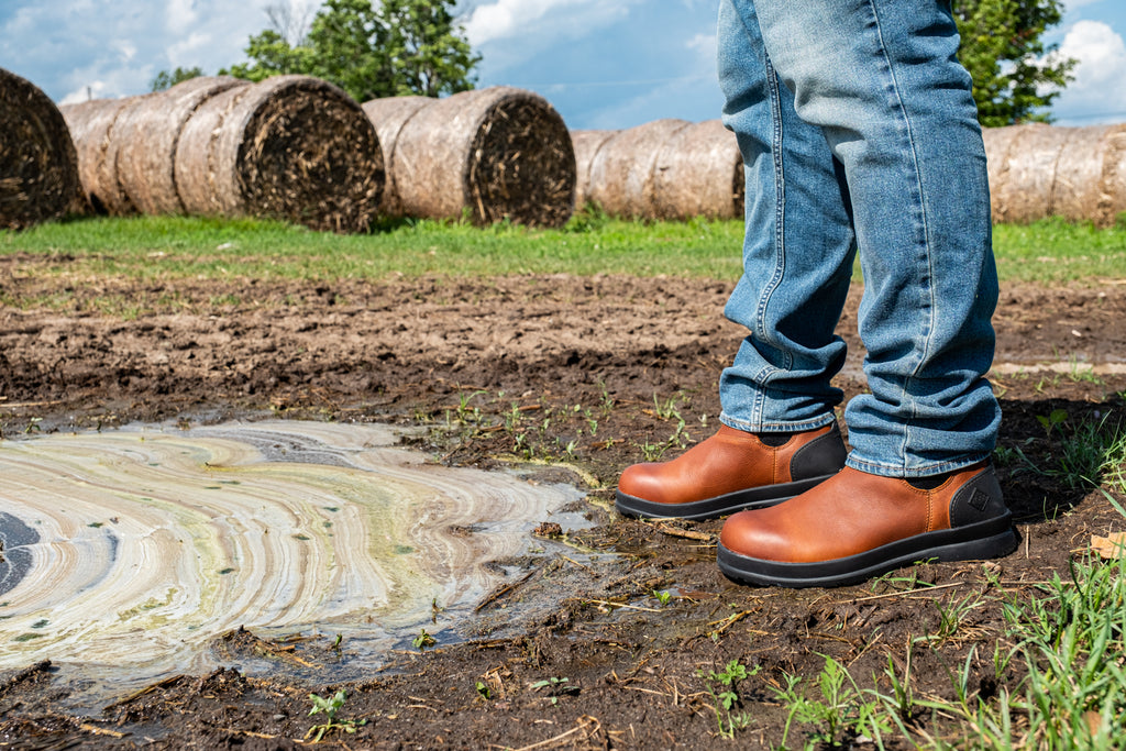 Perfect Farm Shoe by Muck Book Company hay bales
