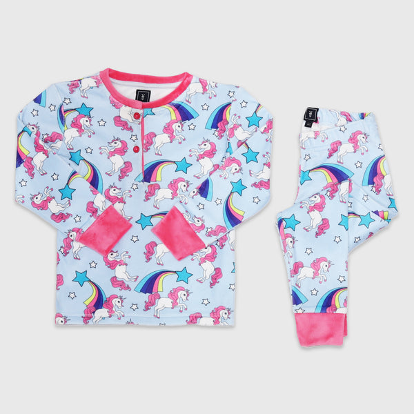 Faux Fur Unicorn Top & Elastic Double Fleece Stars Leggings Pajama