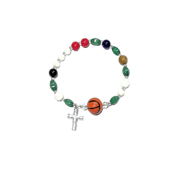 Red and White Baseball Rosary - Czech Red and White Glass