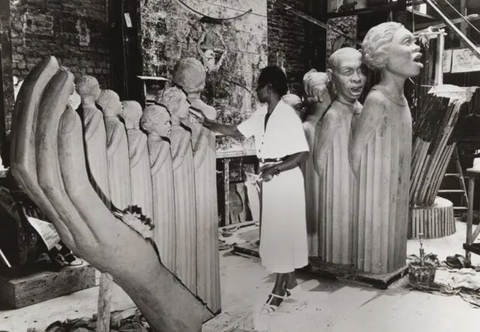 Augusta Savage at work on the sculpture that would become known as “The Harp.”Credit...via The New York Public Library