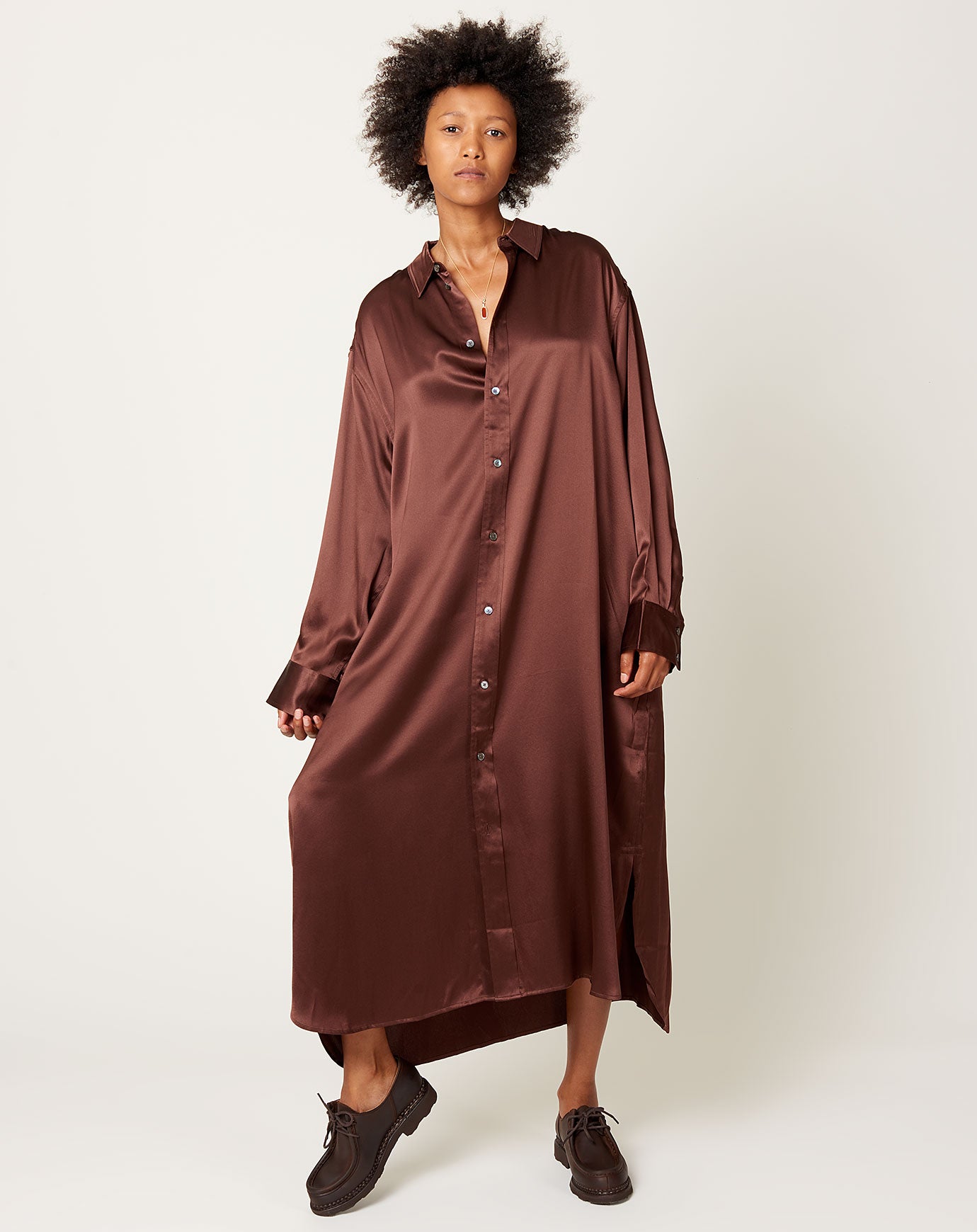 6397 Oversized Silk Shirtdress Mahagony