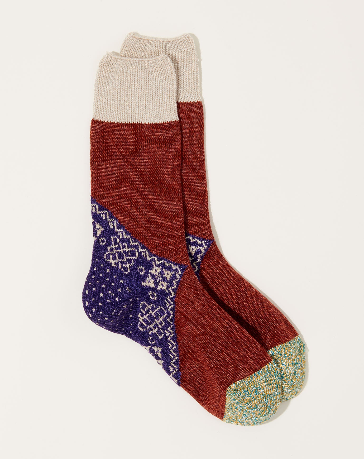 96 Yarns Wool Heel Bandana Socks in Purple | Kapital | Covet + Lou