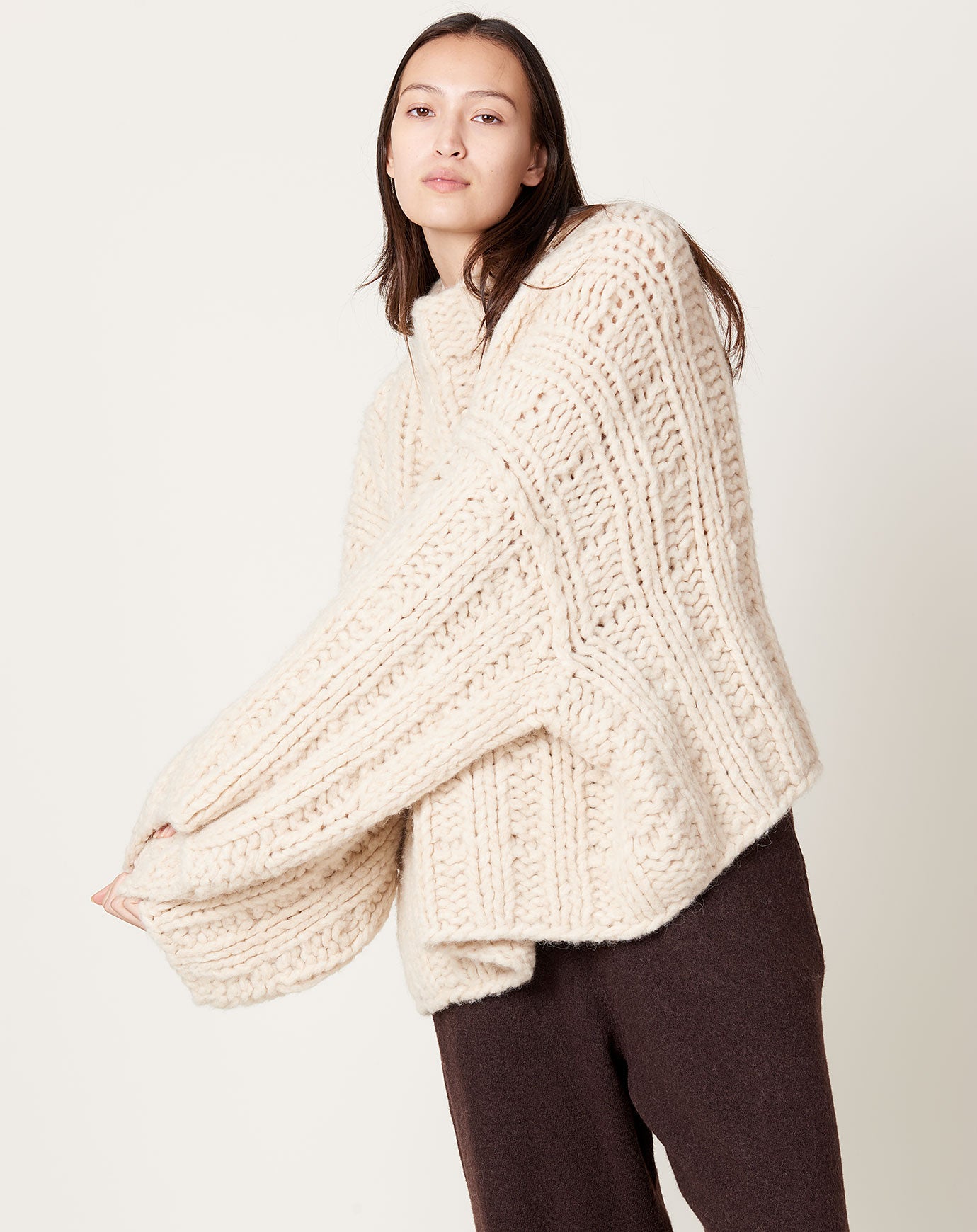 Handknit Rib Mockneck in Alabaster