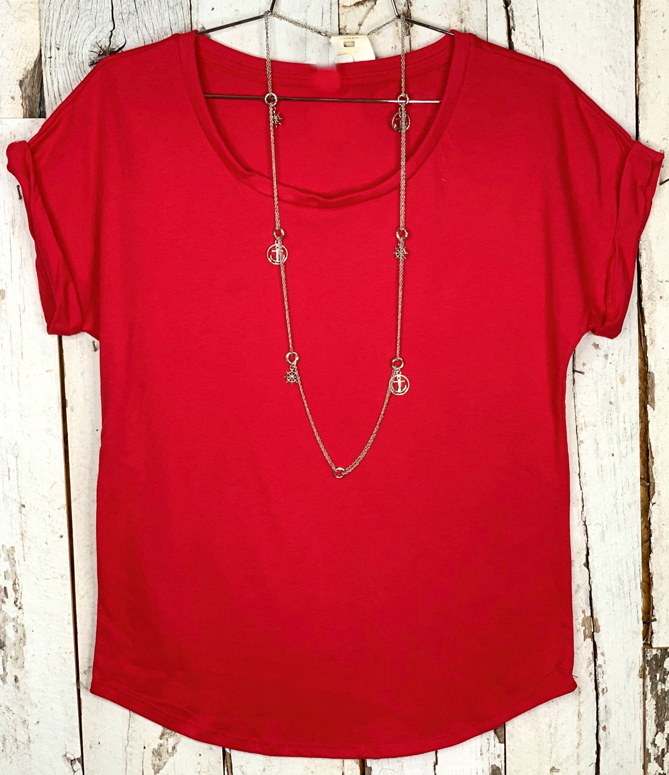 Practically Perfect Rolled Sleeve Tee - Red