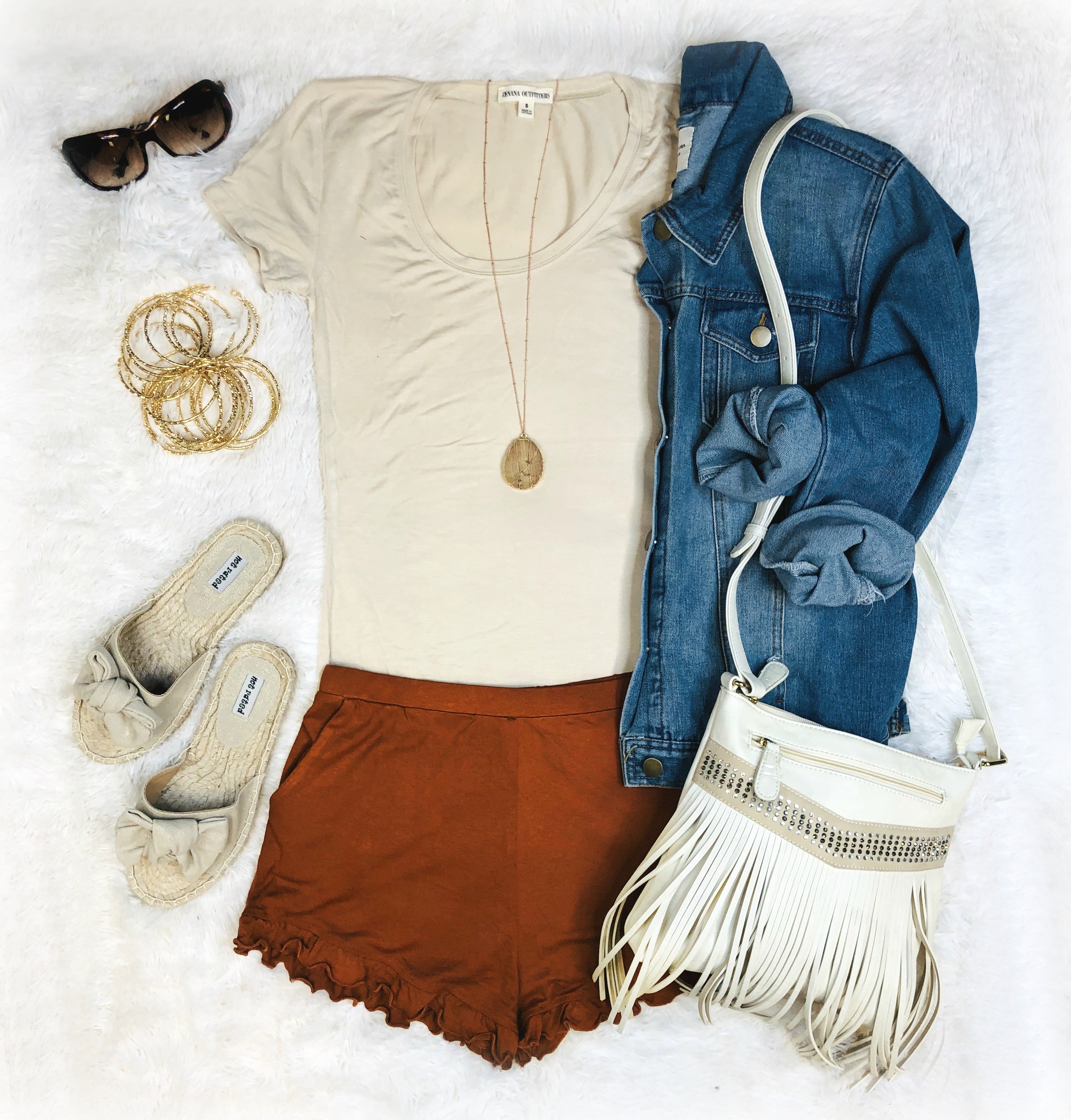 Always On Time Ruffled Shorts: Rust