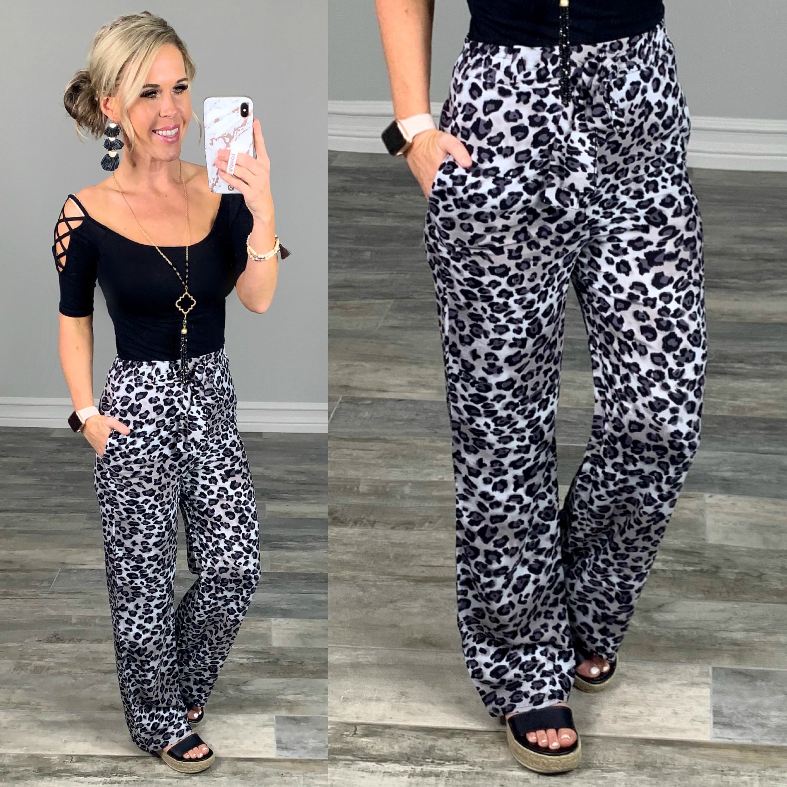 Leopard Pants - Grey