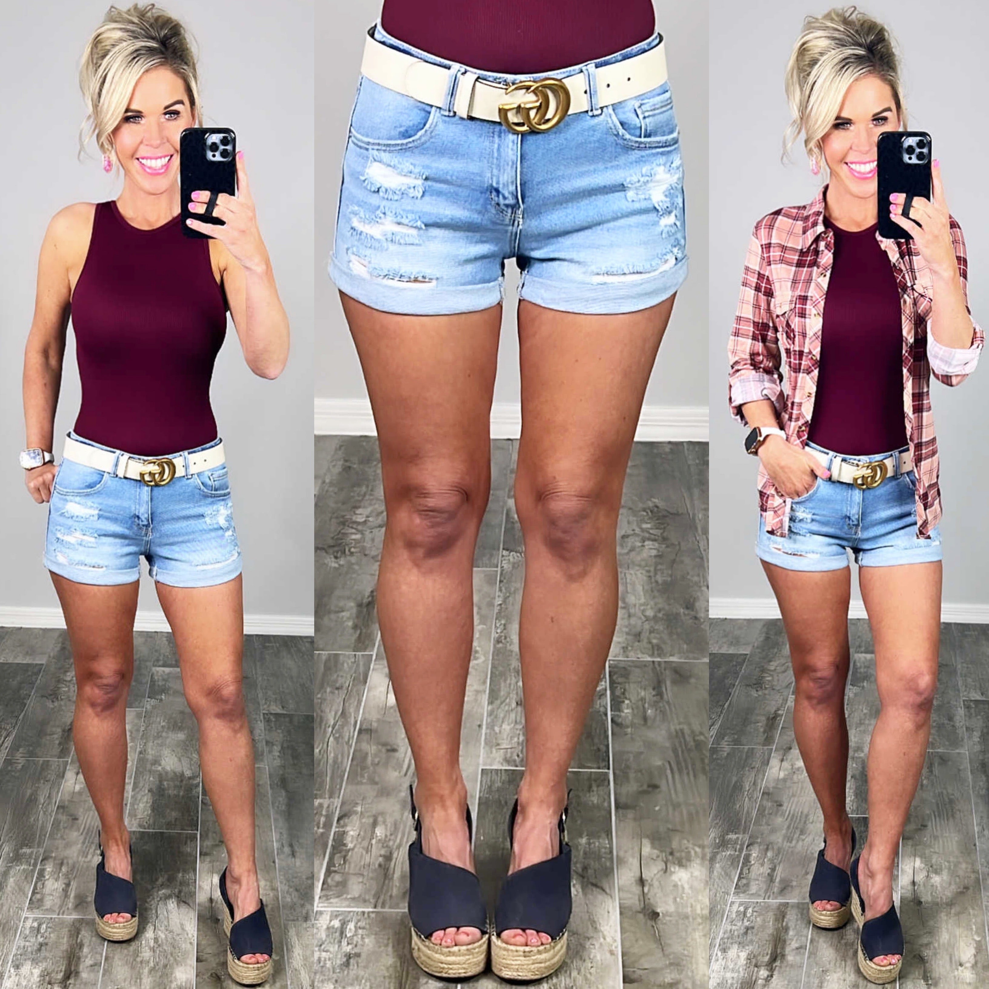 All The Joy Distressed Denim Shorts - Light