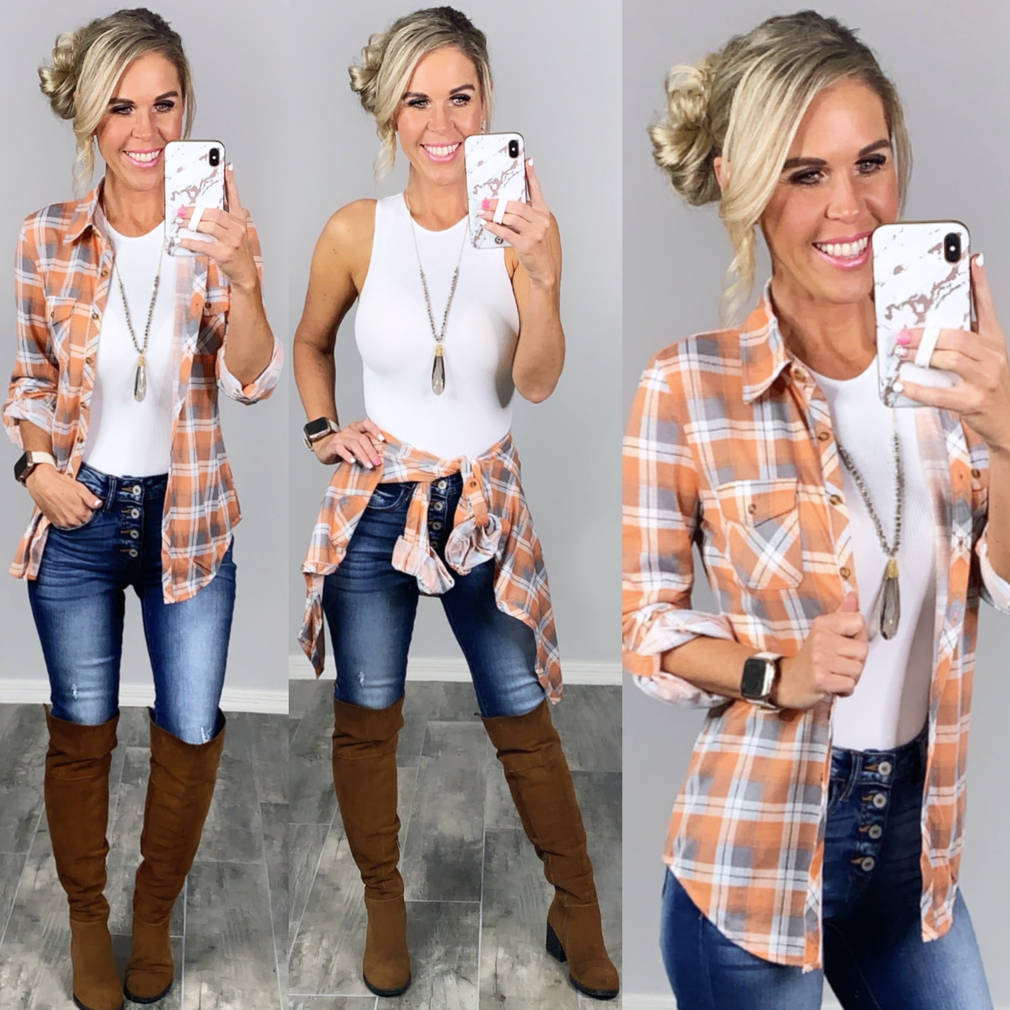Penny Plaid Flannel Top - Ivory/Clay