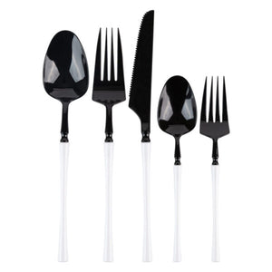 Black & Gold Plastic Cutlery Set for 8