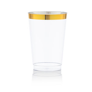 12 Pack  17oz Tall Gold Rim Clear Plastic Cups