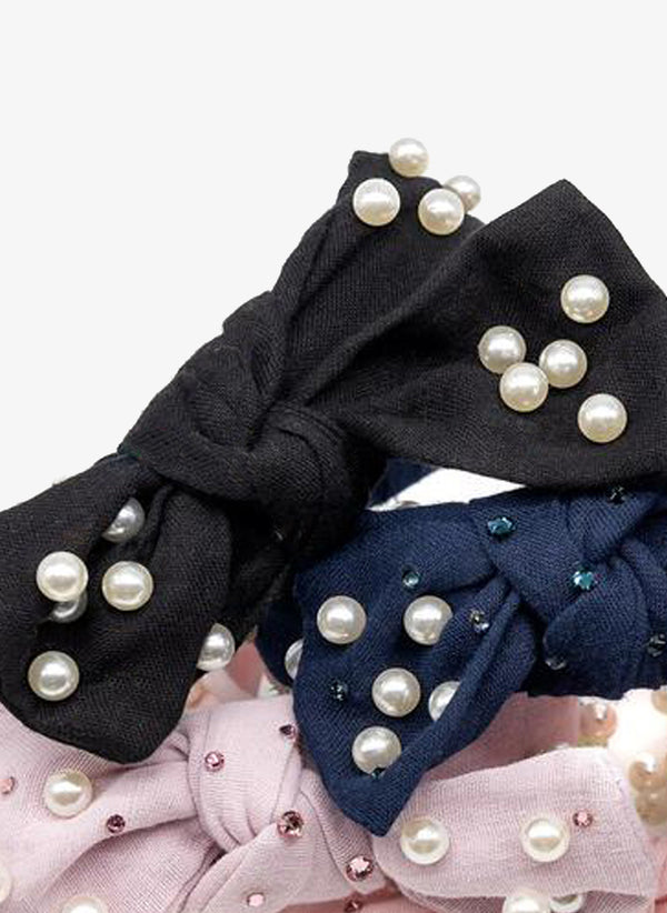 Bari Lynn Pearl Tie Knot Headband in Black