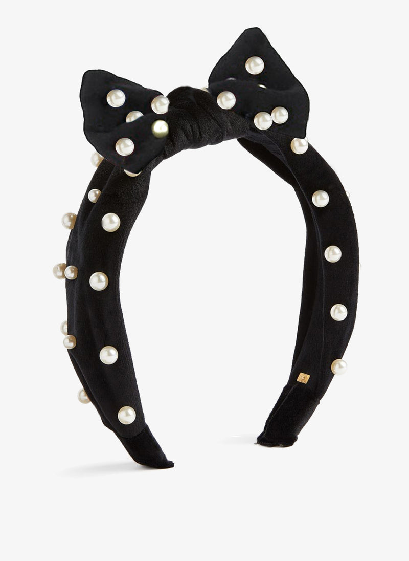 Bari Lynn Pearl Tie Knot Headband in Black