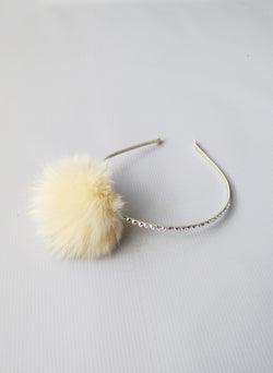 Bari Lynn Pompom Headband with Swarvoski Crystals - Ivory